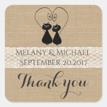 Burlap gatos raras y enamorados boda gracias