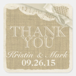 Pegatina Cuadrada Burlap y Lace con marfil