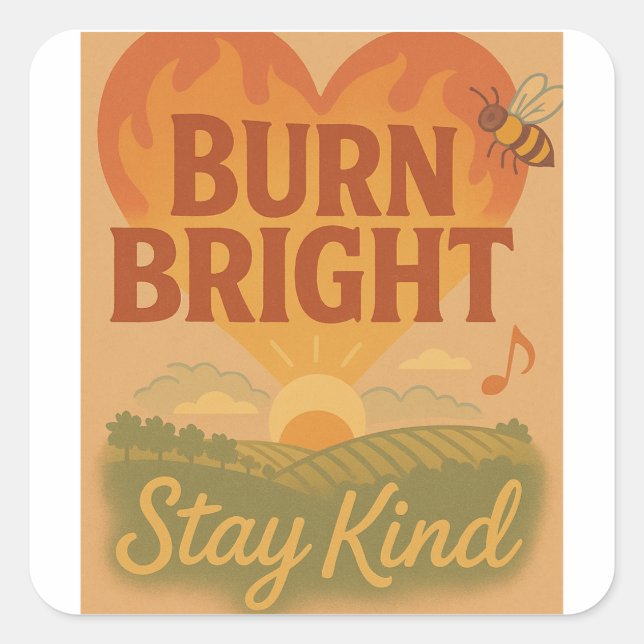 Pegatina Cuadrada Burn Bright, Stay Kind (Anverso)
