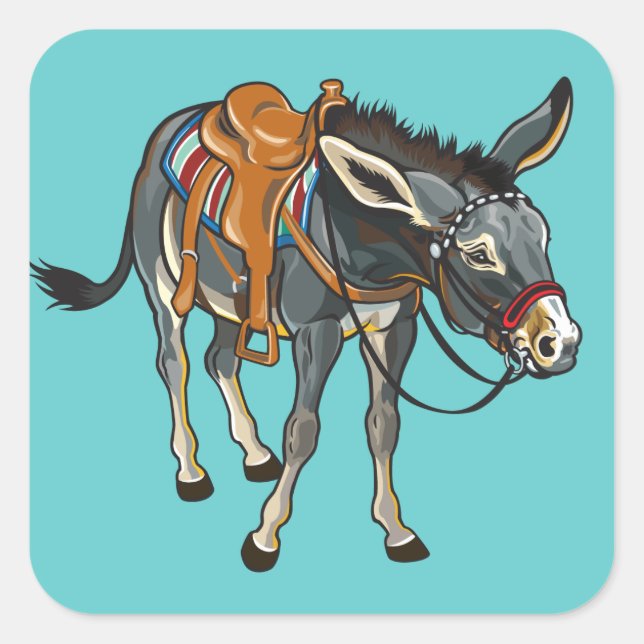 Pegatina Cuadrada burro con montura (Anverso)