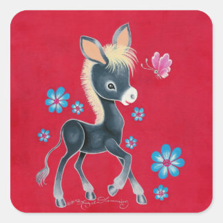 Pegatina Cuadrada Burro De Bebé Con Flores