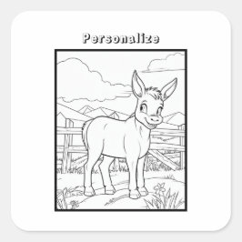 Pegatina Cuadrada Burro De Color En La Granja Personaliza
