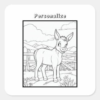 Pegatina Cuadrada Burro De Color En La Granja Personaliza