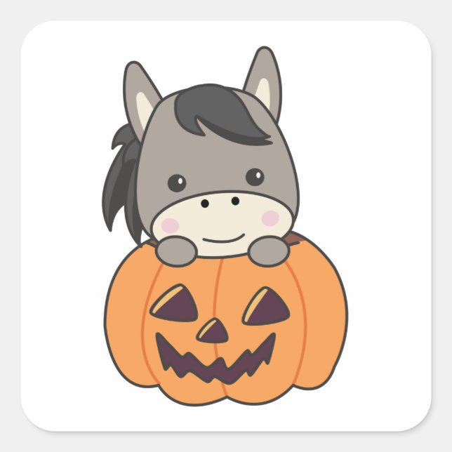 Pegatina Cuadrada Burro En Calabaza Dulce Dulce Feliz Halloween Squ (Anverso)