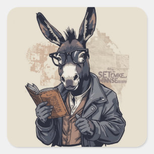 Pegatina Cuadrada Burro Sabio — Sticker