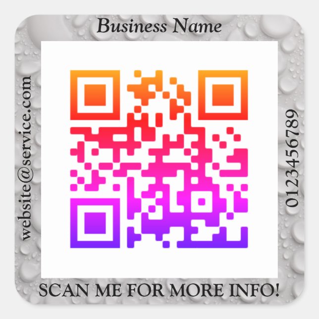 Pegatina Cuadrada Bus de código QR. Promo del sitio web de nombres,  (Anverso)