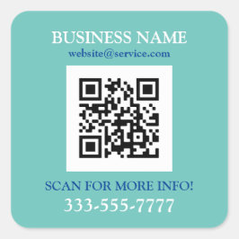 Pegatina Cuadrada Bus. Nombre Promo, Código QR, Blanco Azul Verde az