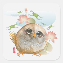 Pegatina Cuadrada BUSCAR búho de acuarela B4 U LEAP