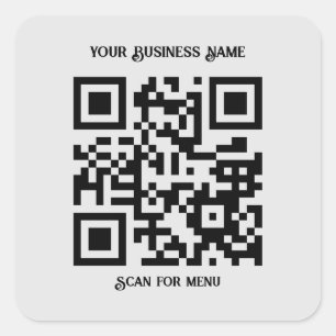 Pegatina Cuadrada Buscar código QR de menú con personalización LGrey