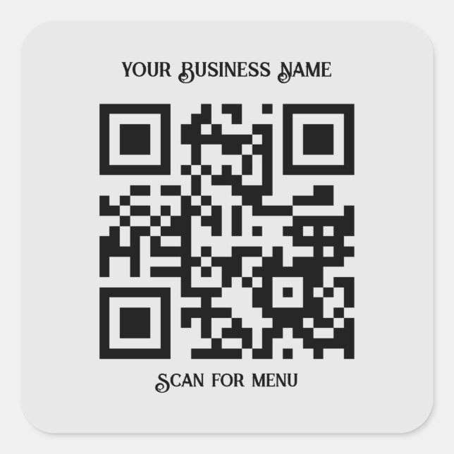 Pegatina Cuadrada Buscar código QR de menú con personalización LGrey (Anverso)