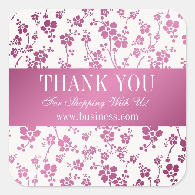 Pegatina Cuadrada Business Gracias Salon Floral Pink (Anverso)