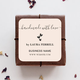 Pegatina Cuadrada Business Handmade con Love Girly Rubor Pink