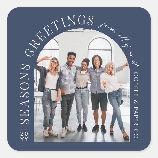 Pegatina Cuadrada Business Modern Arch Navidades de fotografía azul  (Anverso)