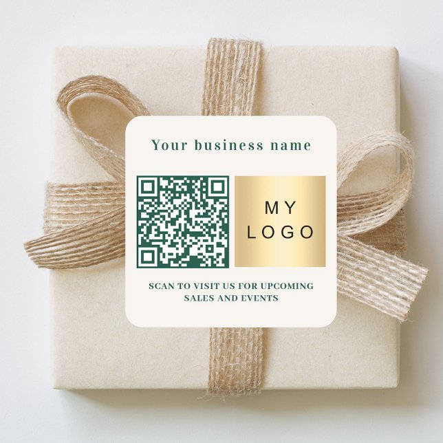 Pegatina Cuadrada Business name ivory emerald green logo qr code (Subido por el creador)