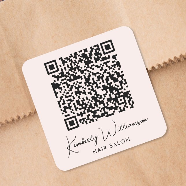 Pegatina Cuadrada Business Name Signature Script QR Code Promotional (Business Name Signature Script QR Code Promotional Square Sticker)