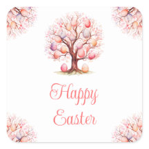 Búsqueda de huevos de Pascua en el árbol de primav