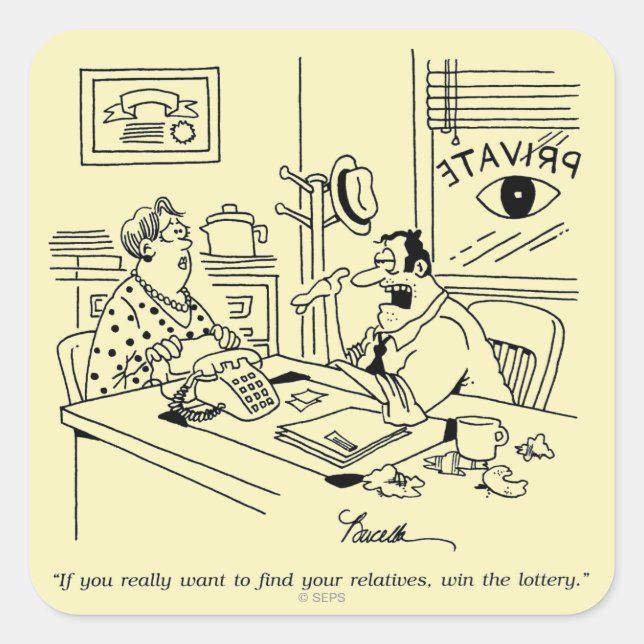 Pegatina Cuadrada Búsqueda de parientes (Anverso)