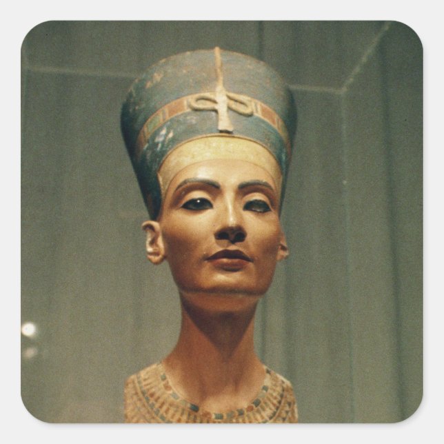 Pegatina Cuadrada Busto de la Reina Nefertiti, vista frontal (Anverso)