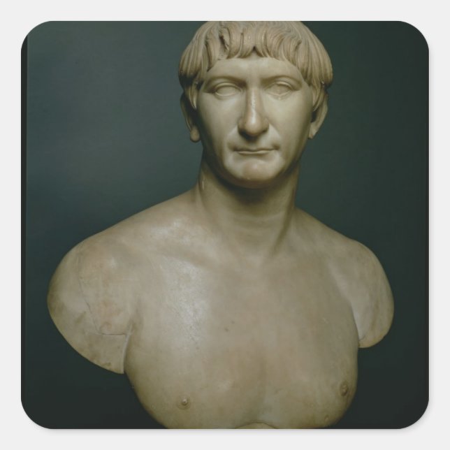 Pegatina Cuadrada Busto de retrato del emperador Trajan (53-117 AD)  (Anverso)