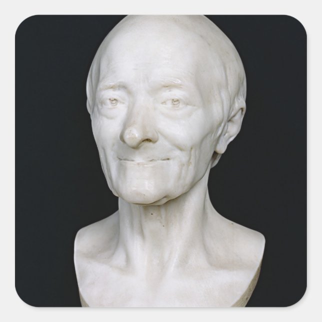 Pegatina Cuadrada Busto de Voltaire sin su peluca, 1778 (Anverso)