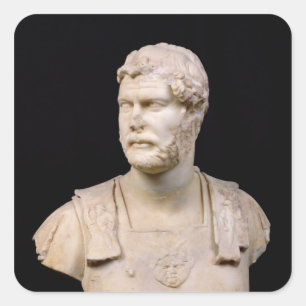 Pegatina Cuadrada Busto del emperador Hadrian encontrado en Creta