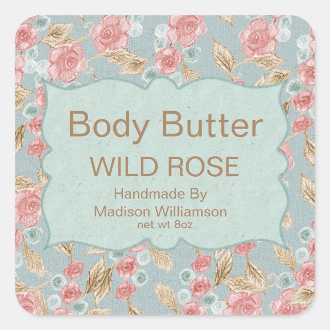 Pegatina Cuadrada Butter Body | Floral vintage personalizada (Anverso)
