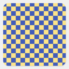 Pegatina Cuadrada Butter yellow and blue checkered board pattern