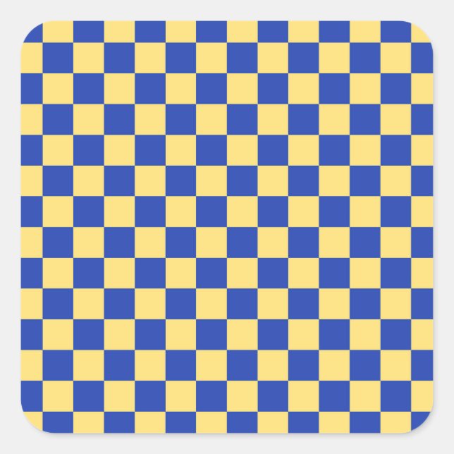 Pegatina Cuadrada Butter yellow and blue checkered board pattern (Anverso)
