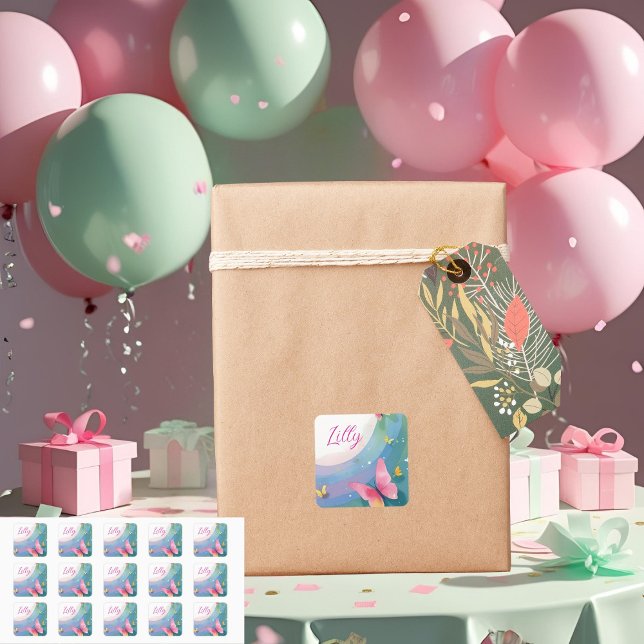 Pegatina Cuadrada "Butterfly Baby Girl Label (Subido por el creador)