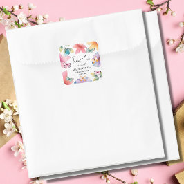 Pegatina Cuadrada Butterfly Baby Shower Gracias