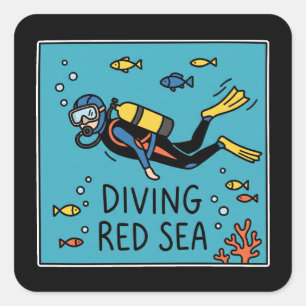 Pegatina Cuadrada Buzo Mar Rojo Doodle