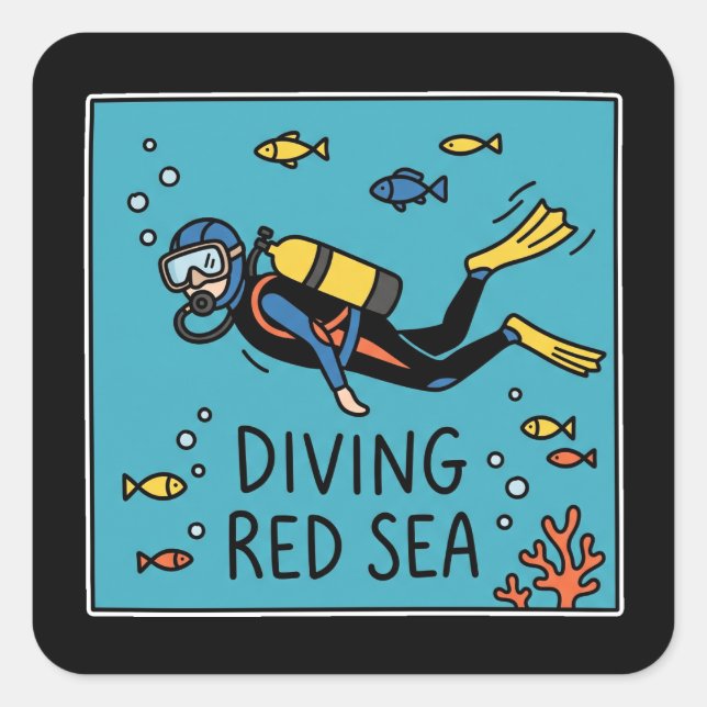 Pegatina Cuadrada Buzo Mar Rojo Doodle (Anverso)