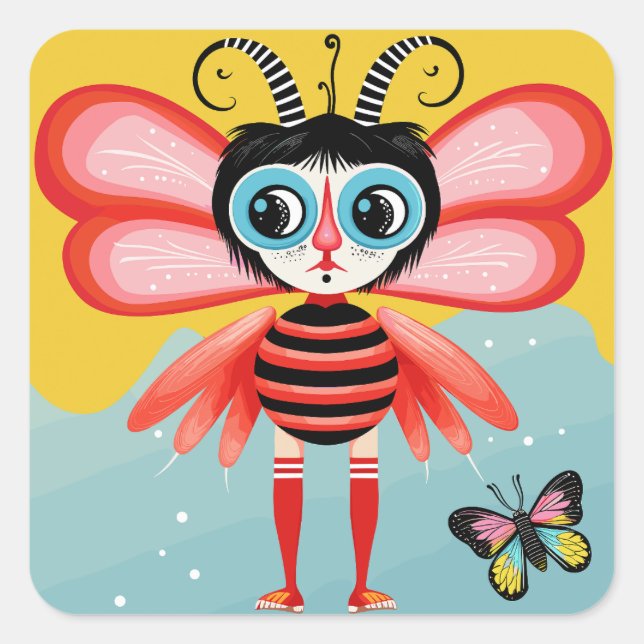 Pegatina Cuadrada Buzzy Whimsy (Anverso)