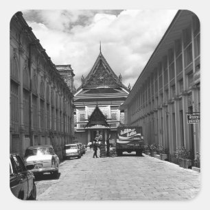 Pegatina Cuadrada BW Tailandia Bangkok Palacio Real 1970