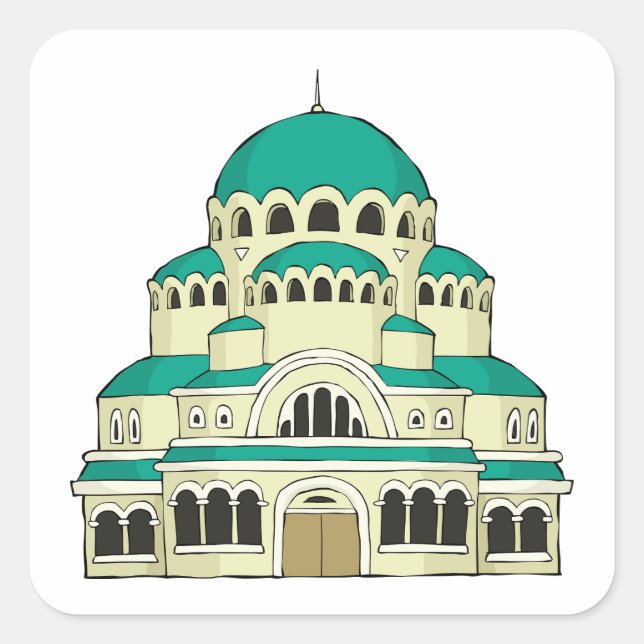 Pegatina Cuadrada Byzantine Architecture Teal Dome Cathedral (Anverso)