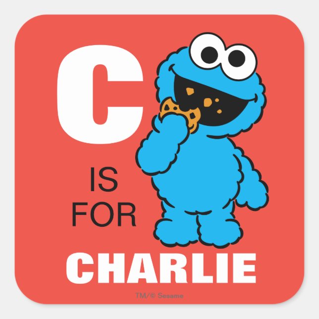 Pegatina Cuadrada C es para Cookie Monster | Añadir su nombre (Anverso)