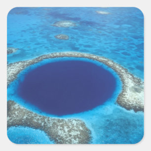 Pegatina Cuadrada CA, Belice. Vista aérea de Blue Hole (diámetro