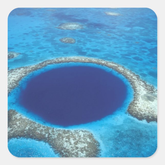Pegatina Cuadrada CA, Belice. Vista aérea del agujero azul (diámetro (Anverso)