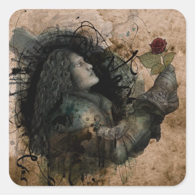 Pegatina Cuadrada Caballero del Rosa (Anverso)