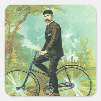 Pegatina Cuadrada Caballero en una bicicleta