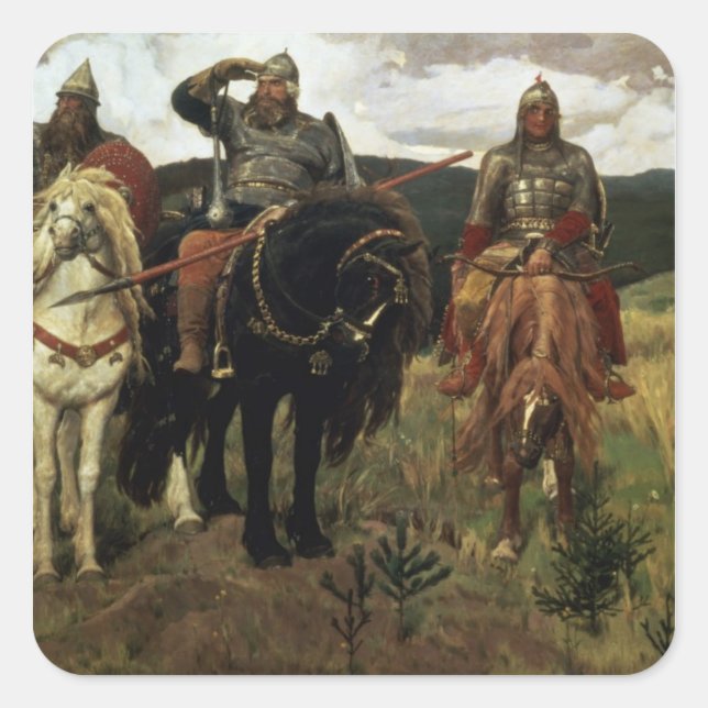 Pegatina Cuadrada Caballeros del guerrero, 1881-98 (Anverso)
