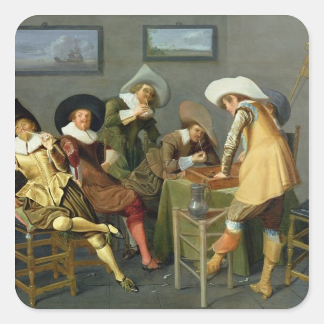 Pegatina Cuadrada Caballeros en una taberna (Anverso)