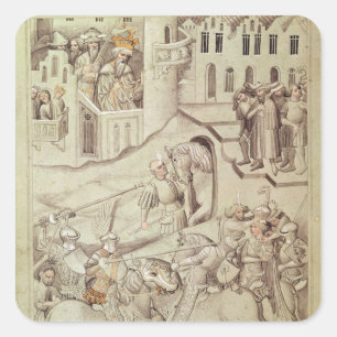 Pegatina Cuadrada Caballeros jousting posiblemente en el hipódromo
