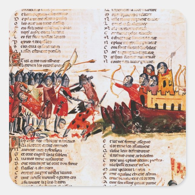 Pegatina Cuadrada Caballeros luchando (Anverso)