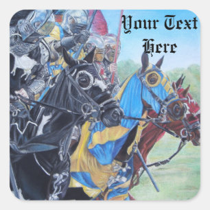 Pegatina Cuadrada caballeros medievales históricos deambulando a cab