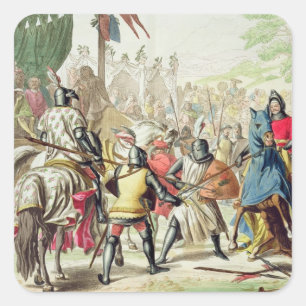 Pegatina Cuadrada Caballeros que combaten en duelo a pie en un