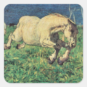 Pegatina Cuadrada Caballo al galope de Giovanni Segantini, Arte Anti