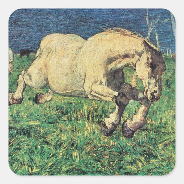 Pegatina Cuadrada Caballo al galope de Giovanni Segantini, Arte Anti (Anverso)