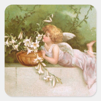 Pegatina Cuadrada Caballo: Ángel con lirios