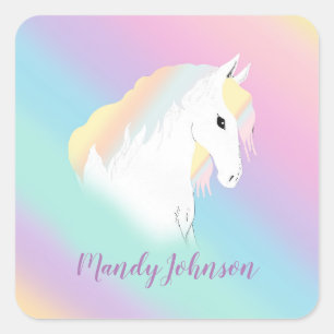 Pegatina Cuadrada Caballo arcoiris Unicornio